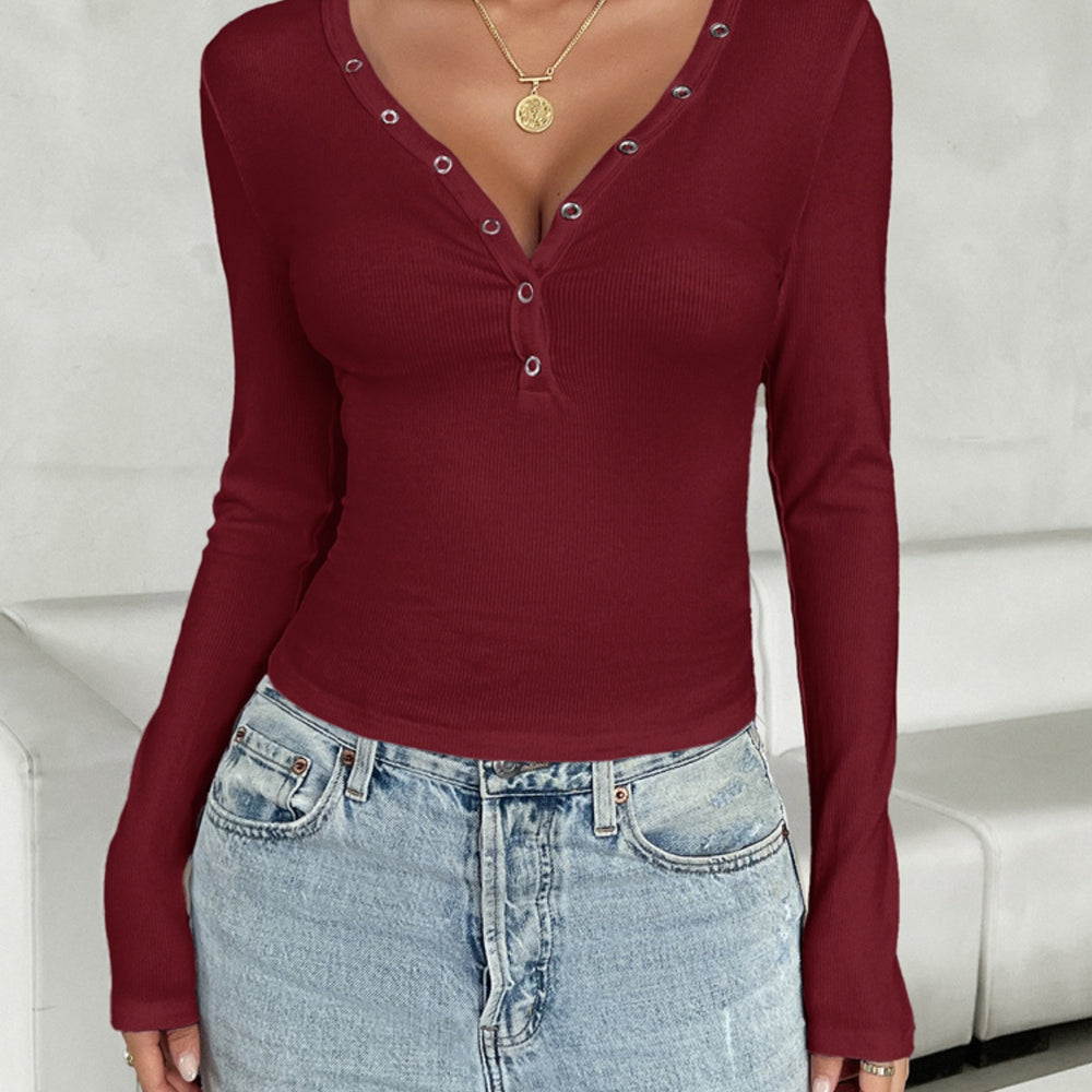 V-Neck Long Sleeve T-Shirt