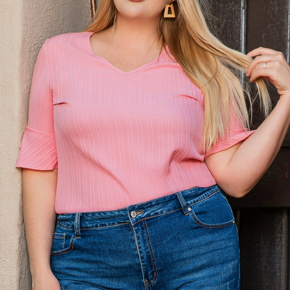 Plus Size V-Neck Half Sleeve Blouse