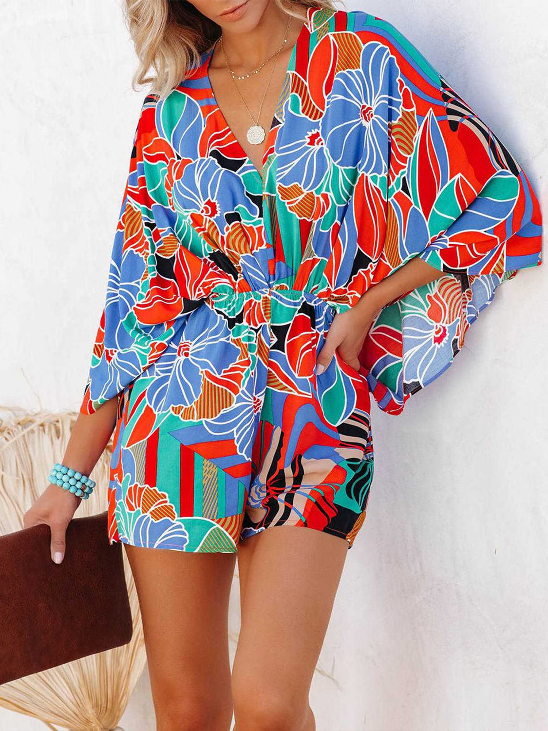 Printed V-Neck Spaghetti Strap Romper