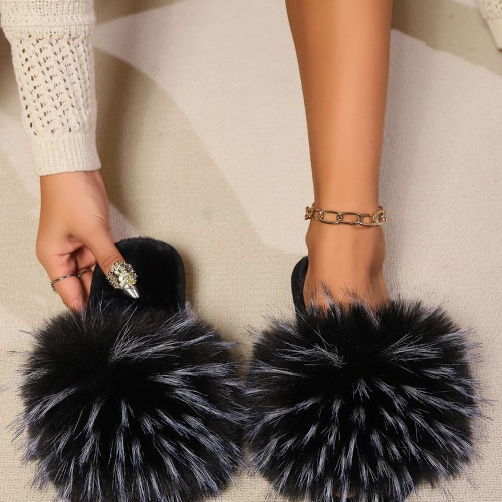 Fuzzy Open Toe Flat Sandals