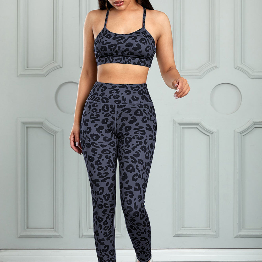 Leopard Cutout Sports Bra and Leggings Set