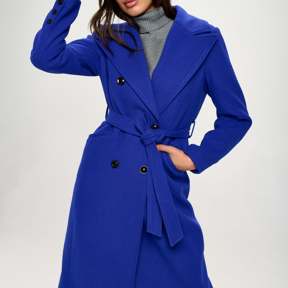 Coalition LA Double-Breasted Longline Coat with Belt