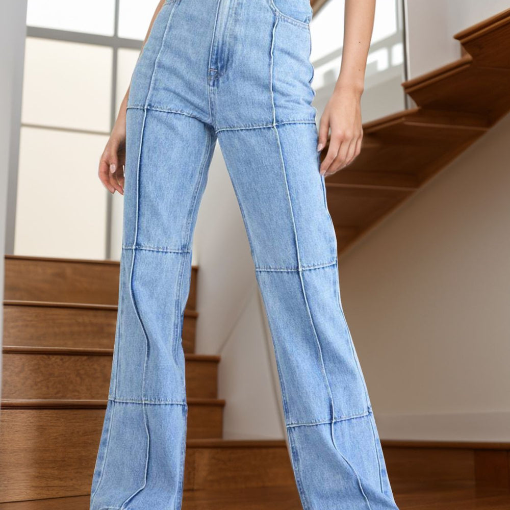 High Waist Straight Jeans with Pockets