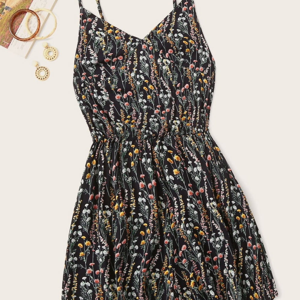 Printed V-Neck Spaghetti Strap Romper