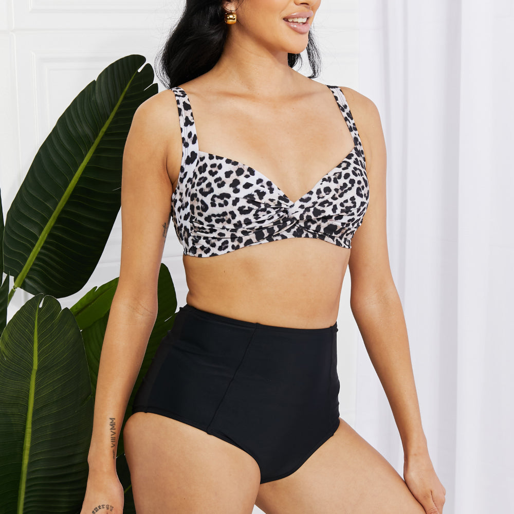 Marina West Swim Take A Dip Twist High-Rise Bikini in Leopard