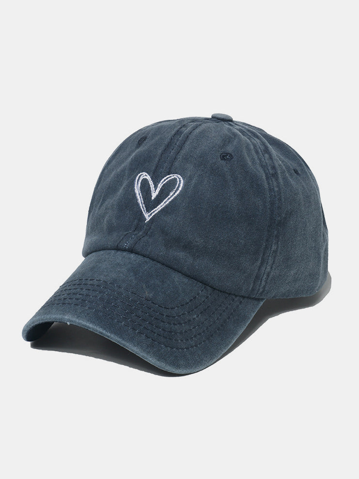 Embroidered Heart Washed Cotton Baseball Cap - Black Ivory Apparel & Boutique