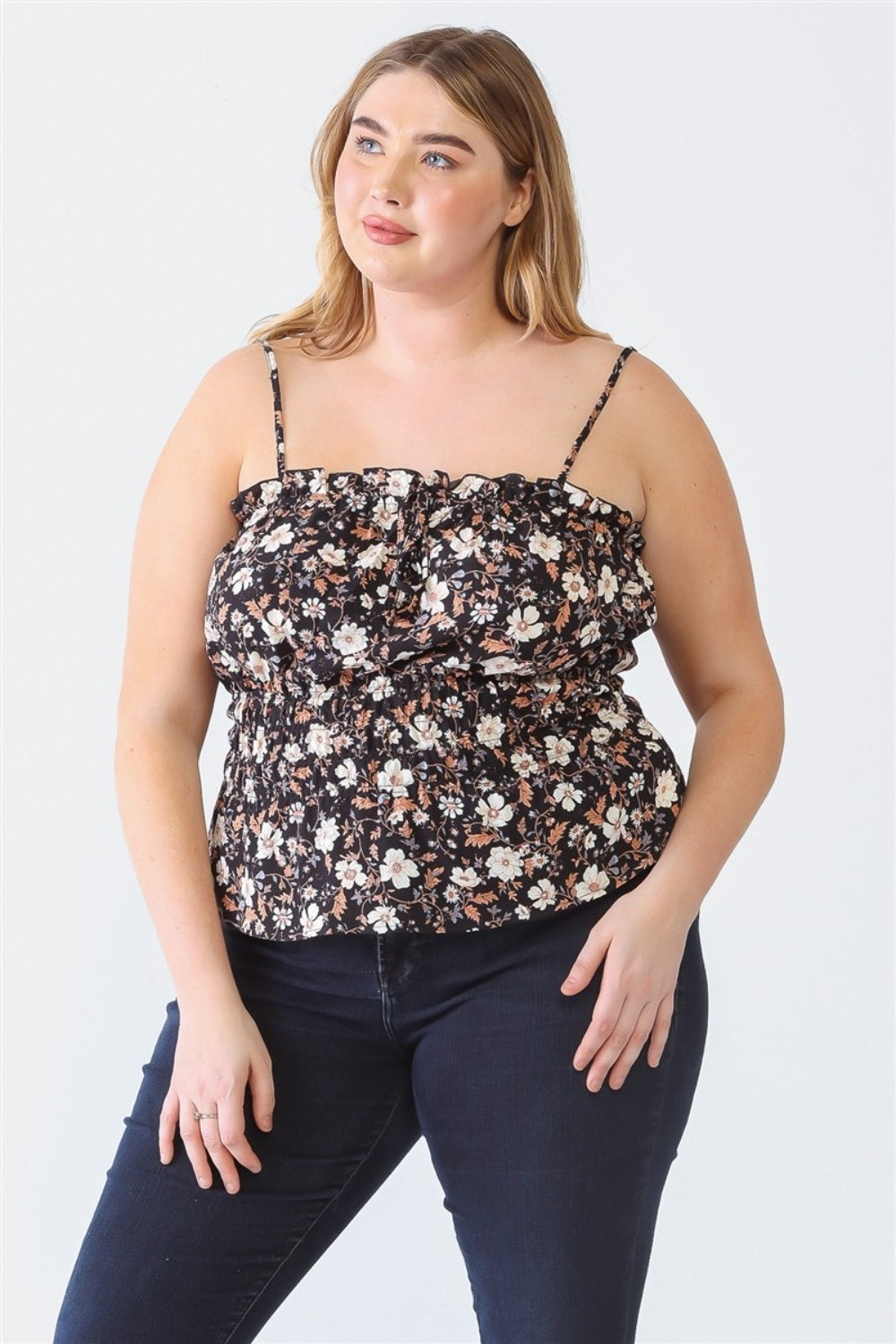 Zenobia Plus Size Frill Floral Square Neck Cami