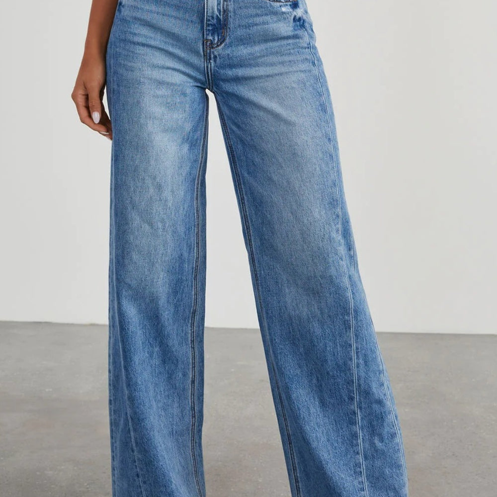 Raw Hem Wide Leg Jeans with Pockets