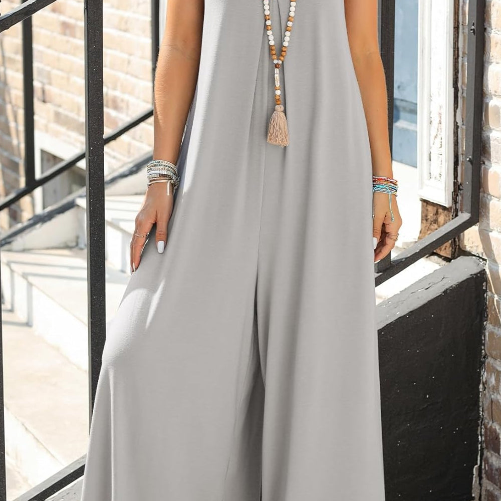 Pocketed Scoop Neck Wide Leg Jumpsuit