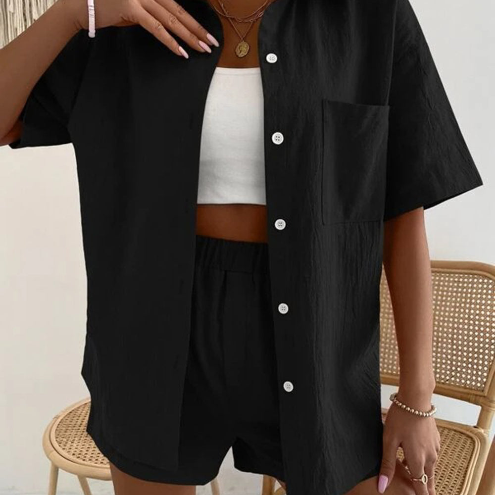 Button Up Short Sleeve Shirt and Shorts Set