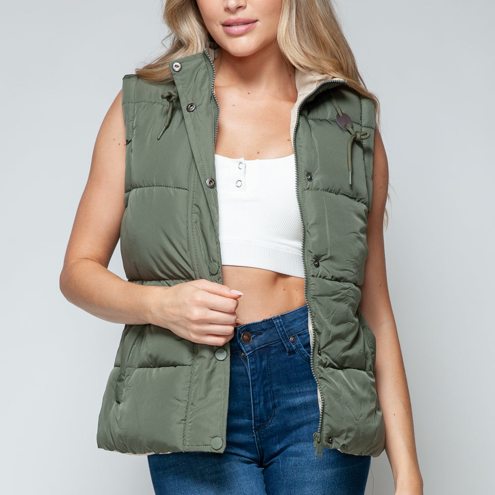 Snobbish Snap and Zip Closure Hooded Vest