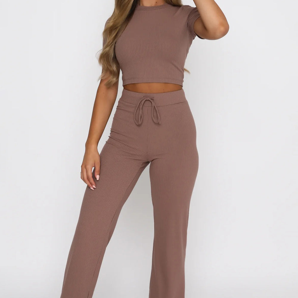 Round Neck Short Sleeve Top and Pants Set