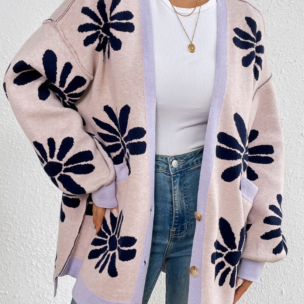 Contrast Dropped Shoulder Long Sleeve Cardigan