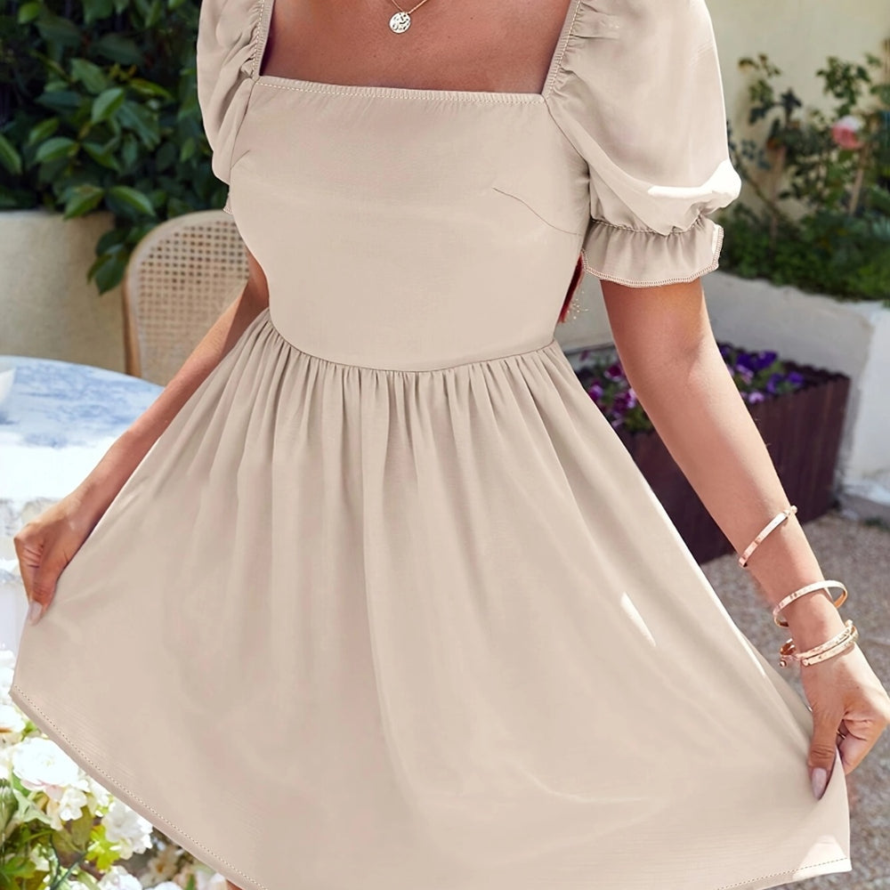 Square Neck Flounce Sleeve Mini Dress