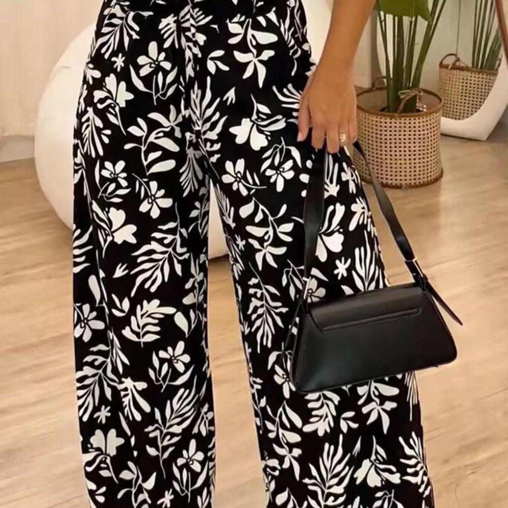 Full Size Printed High Waist Wide Leg Pants