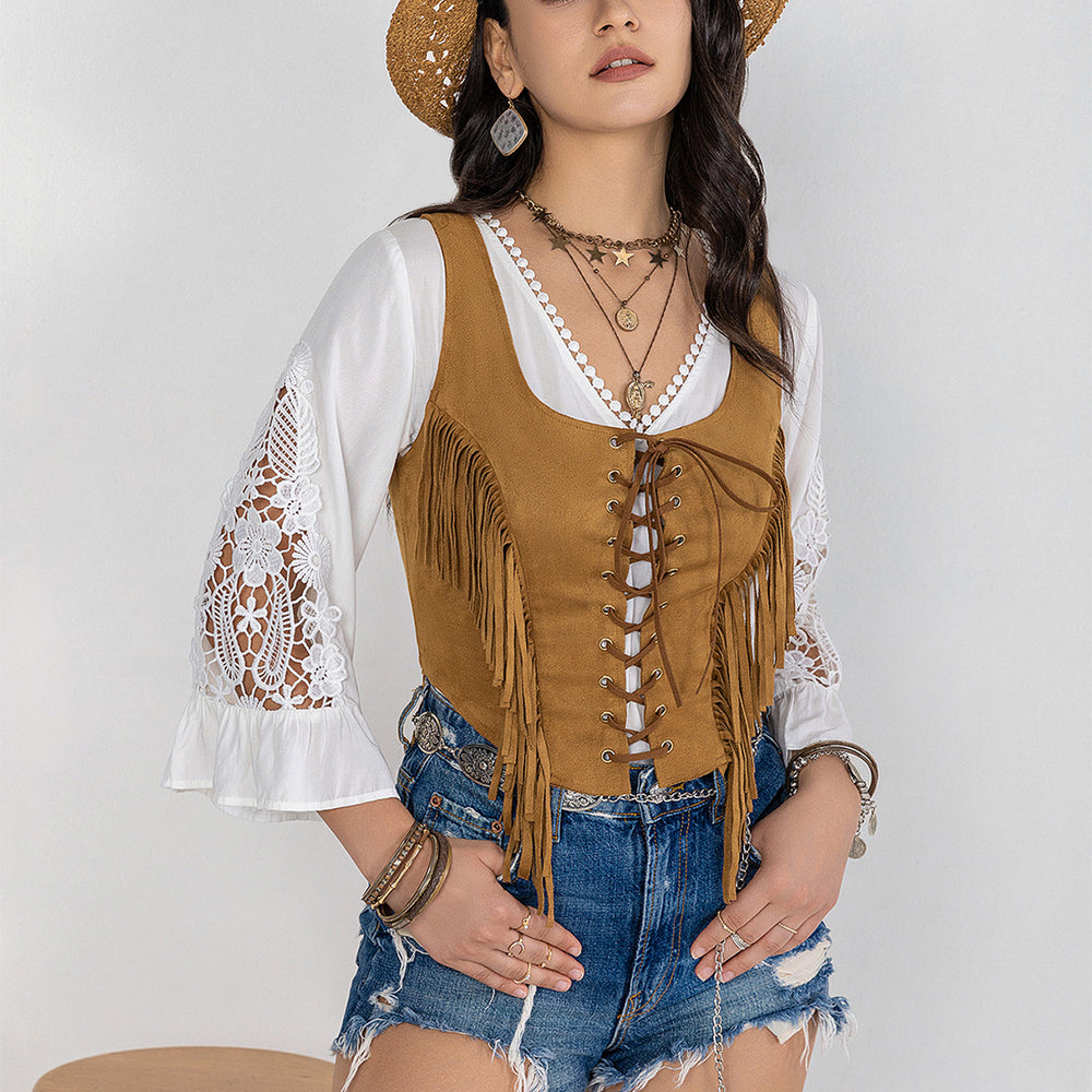 Fringe Lace-Up Vest