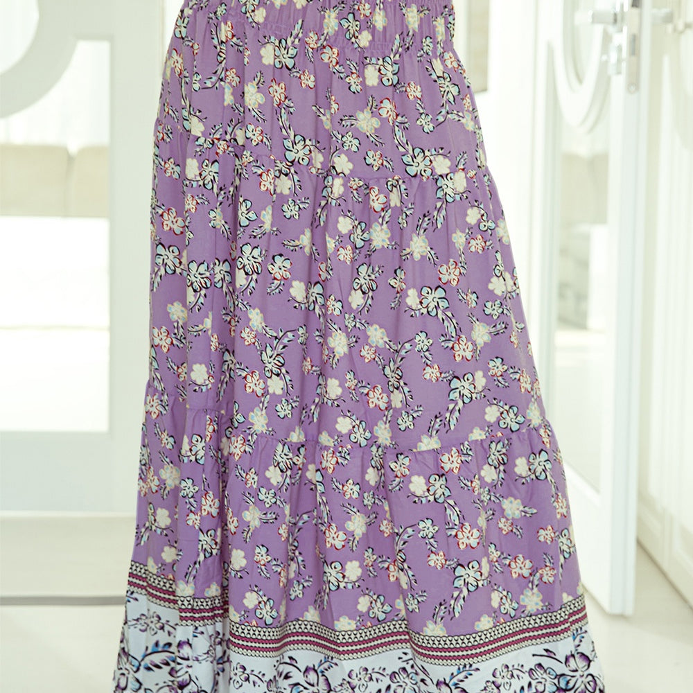 Tiered Printed Elastic Waist Skirt