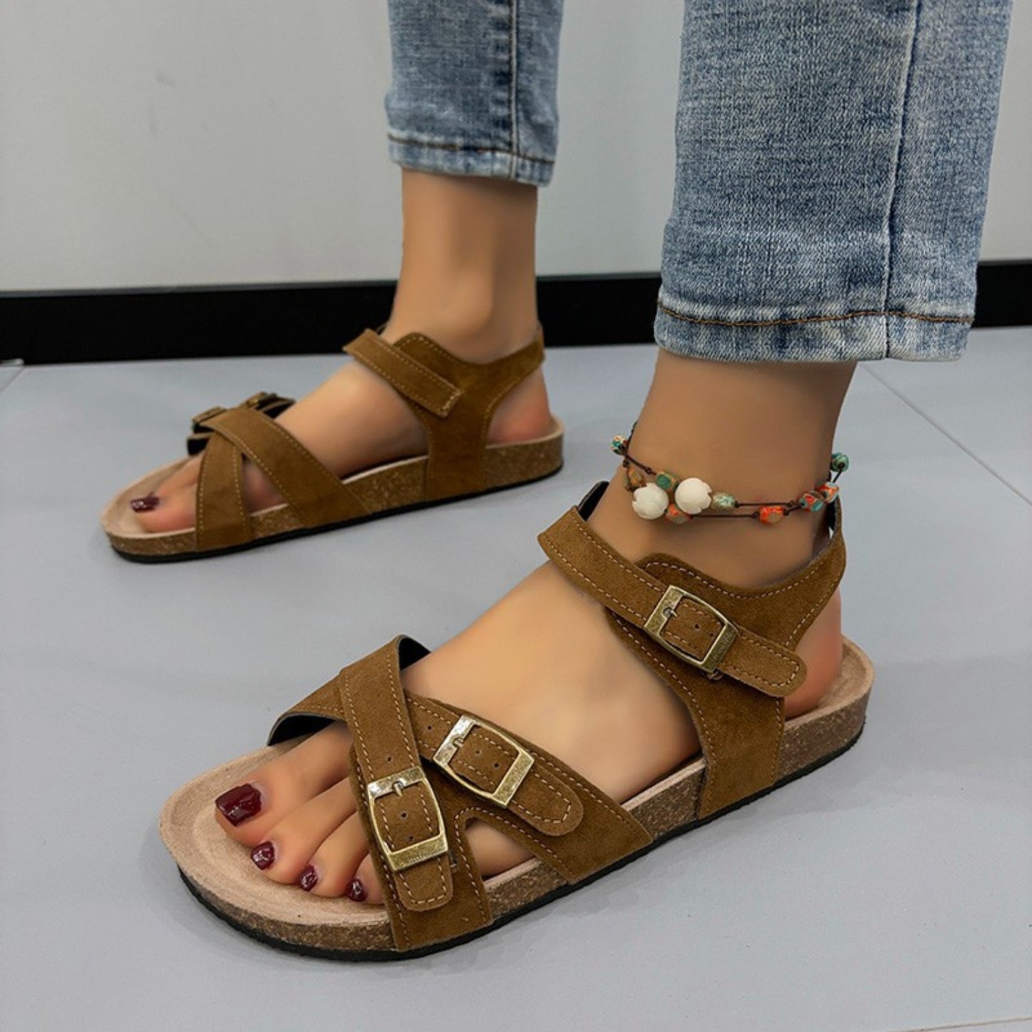 Open Toe Flat Buckle Sandals